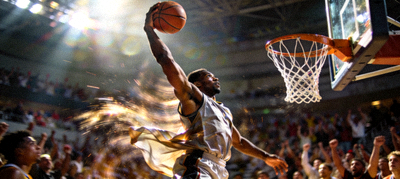 篮球运动员扣篮的精彩动作瞬间